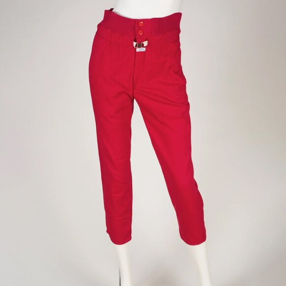 Marithe Francois Girbaud "CLOSED" 1980s Vintage Red Cotton Cropped Pants Sz S - Picture 2 of 6